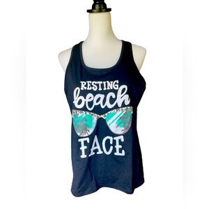 Resting Beach Face Black Racerback Graphic Tank, Size Medium